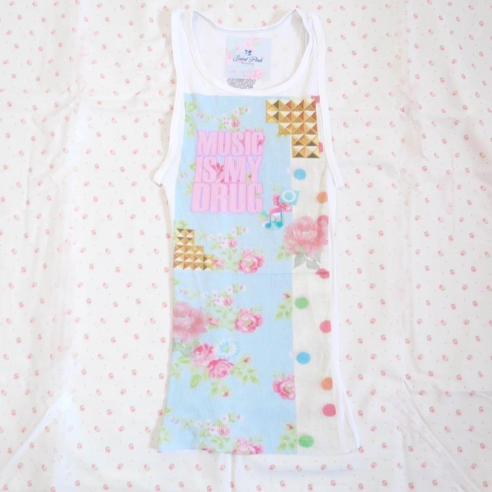 y2k music is my drug floral graphic ribbed tank top fitted cami